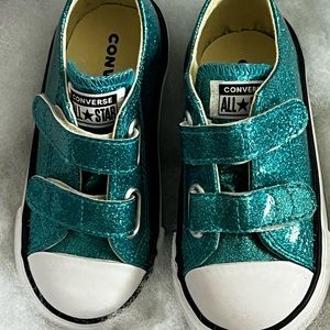 Turquoise teal Velcro Glitter Converse